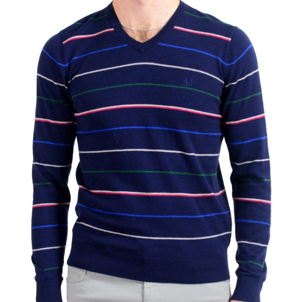 Armani Jeans AJ Mens Striped Cashmere Wool Sweater NWT